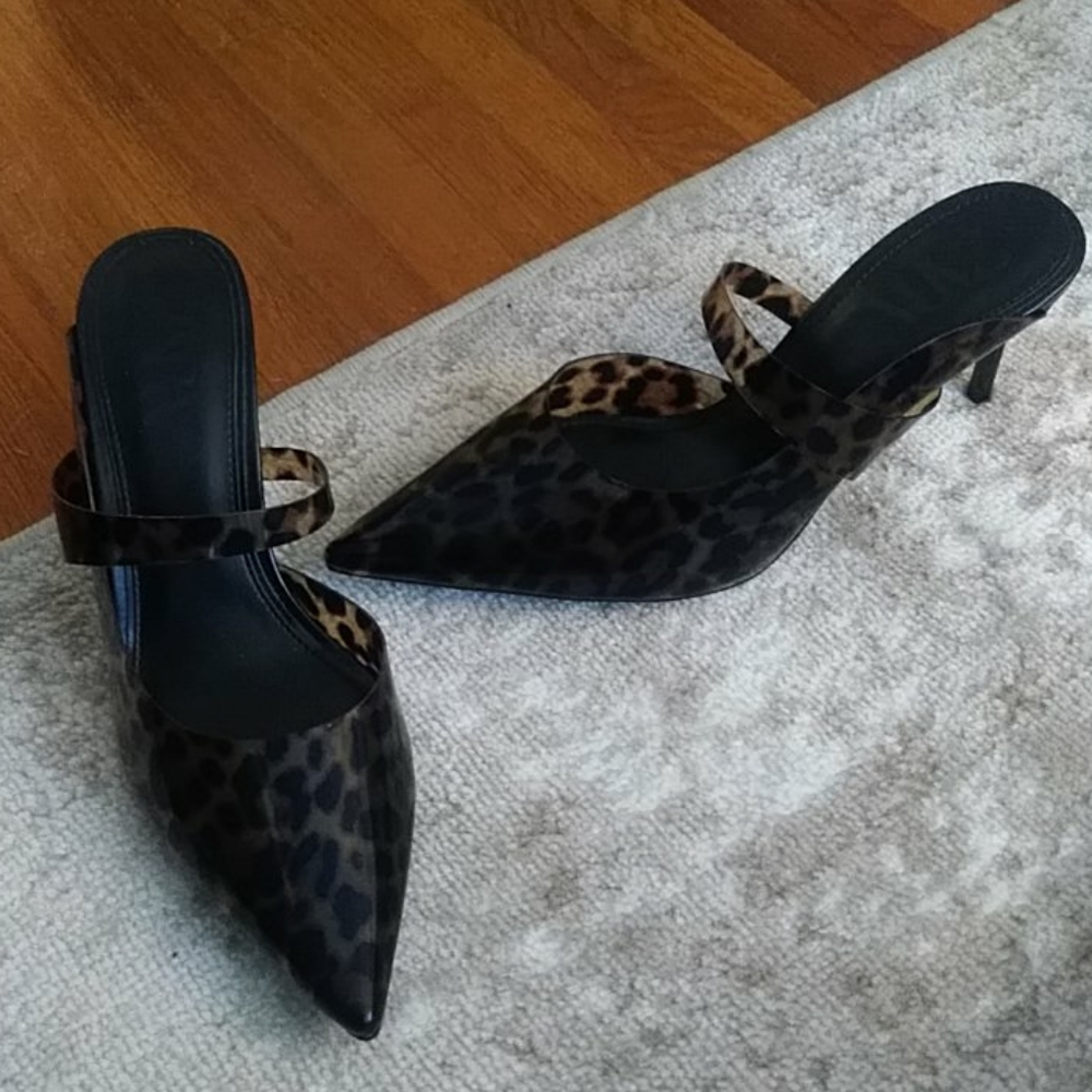 Zara plastic leopard mules heels pumps